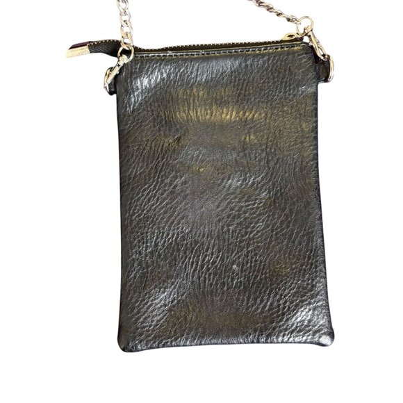 Black Faux Leather Studded Mini Wristlet Purse Chain Strap Zipper Closure - Picture 3 of 5